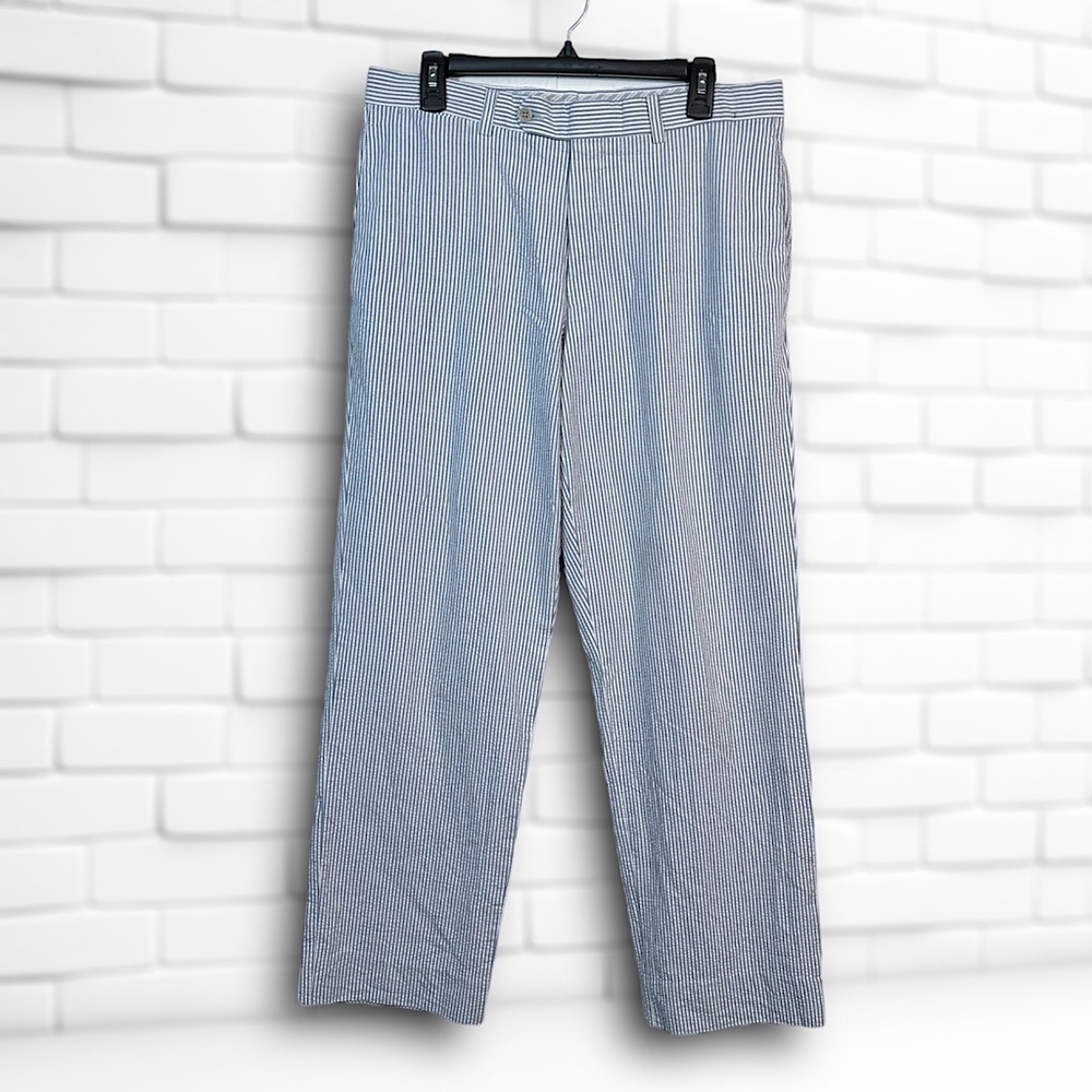 Saks Fifth Ave size 14 women's trousers pants silk/cotton pinstriped classic - Picture 2 of 9